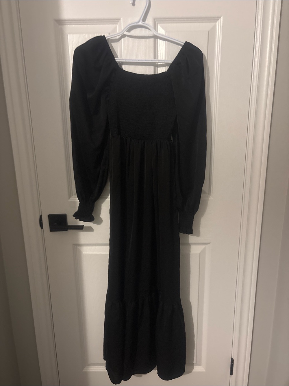 Black Smocked Maxi Dress with Puff Sleeves